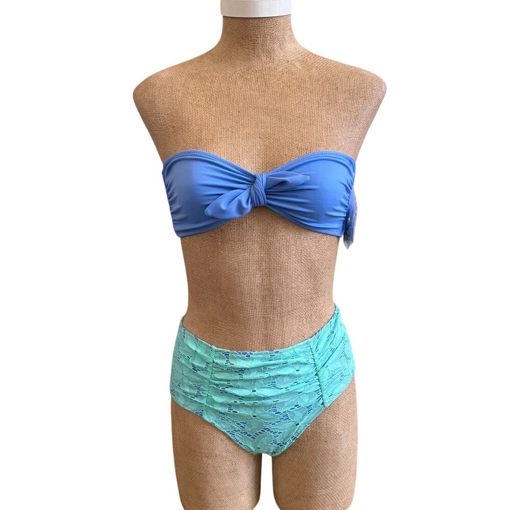 Victoria Secret Bandeau Top Bikini Bathing Swim Suit High Rise Bottom Sz XS Y2K